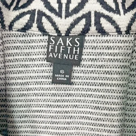 Saks Fifth Avenue Jacket Geometric Leaf Pattern 3/4 Sleeve Pockets Women Size 6 - Picture 10 of 10